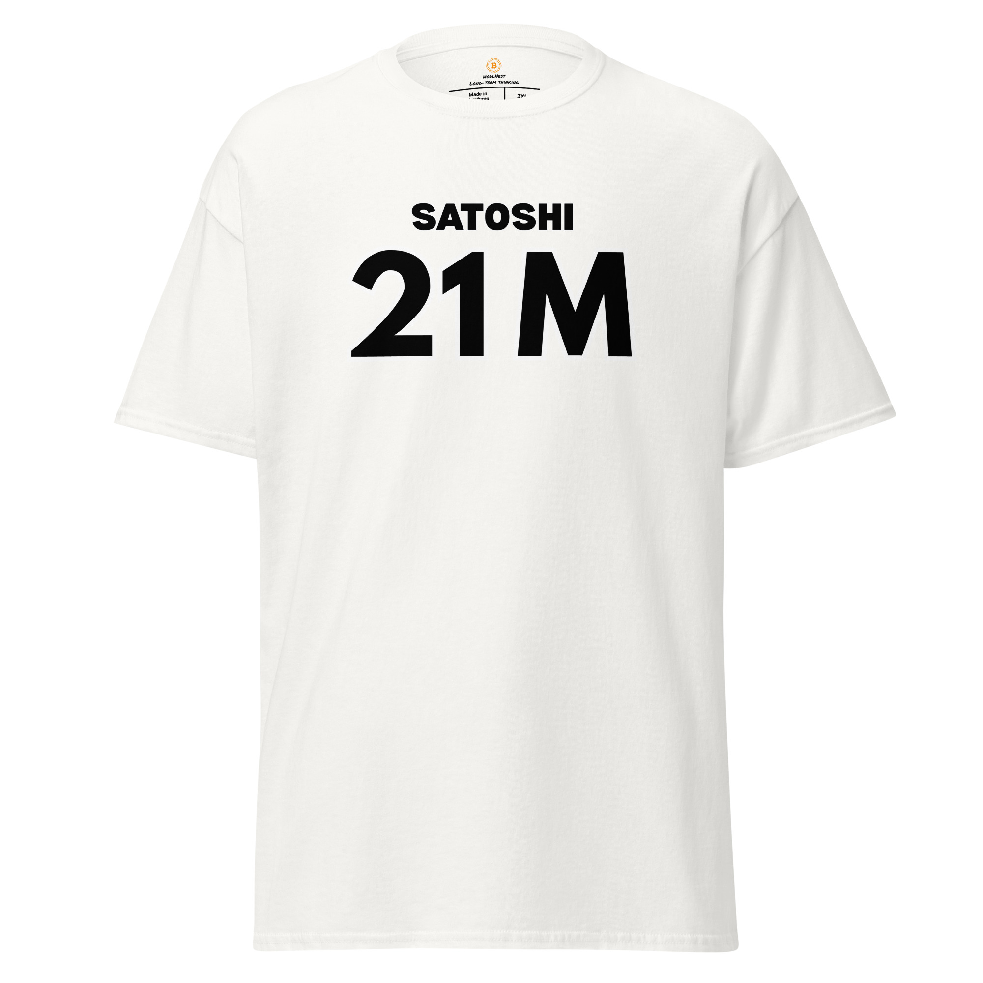 Bitcoin premium t-shirt Satoshi 21M minimalist outlined typography design