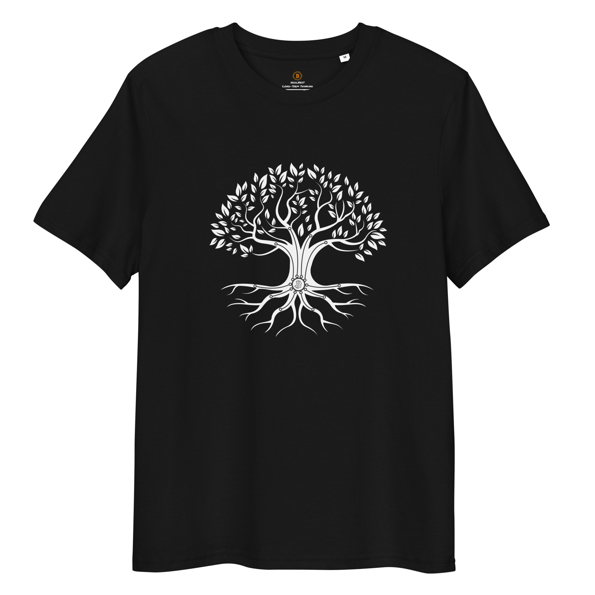Dark edition minimalist tree t-shirt with roots design inspired by Bitcoin and long-term thinking