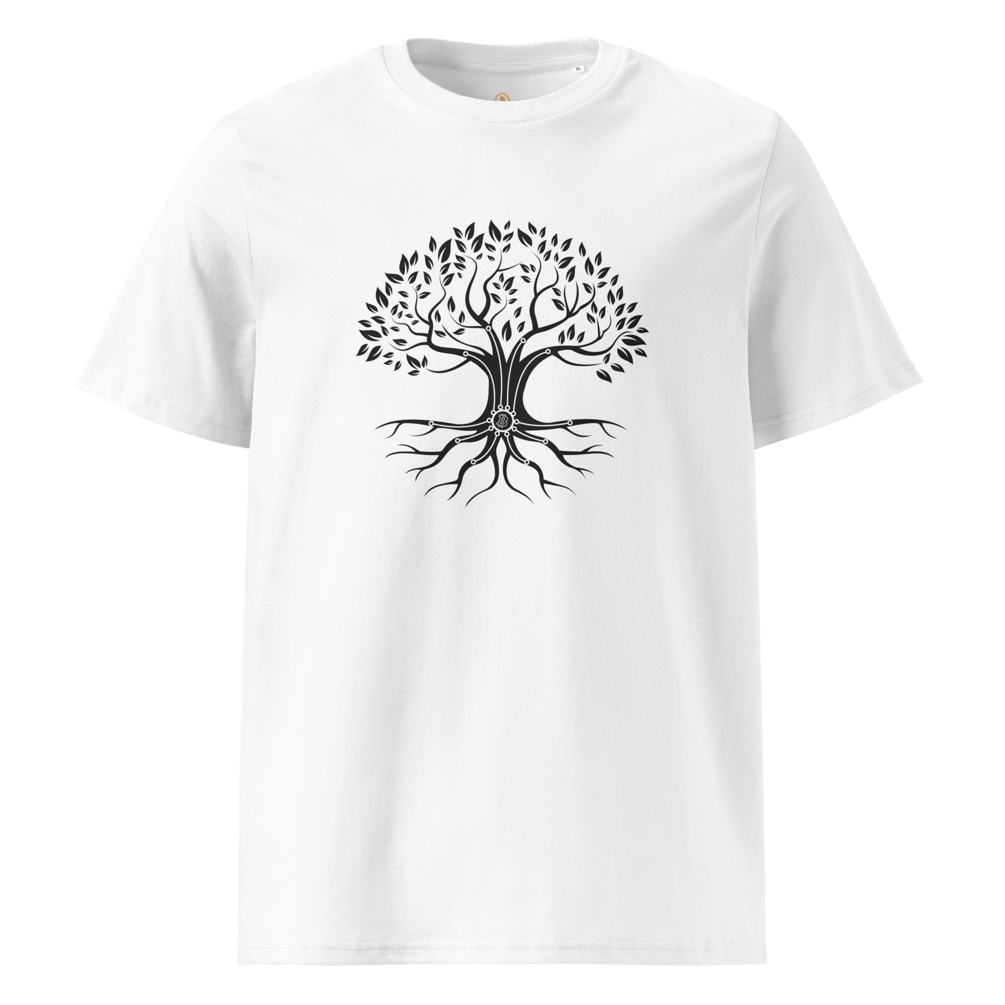 White edition minimalist tree t-shirt with roots design inspired by Bitcoin and long-term thinking