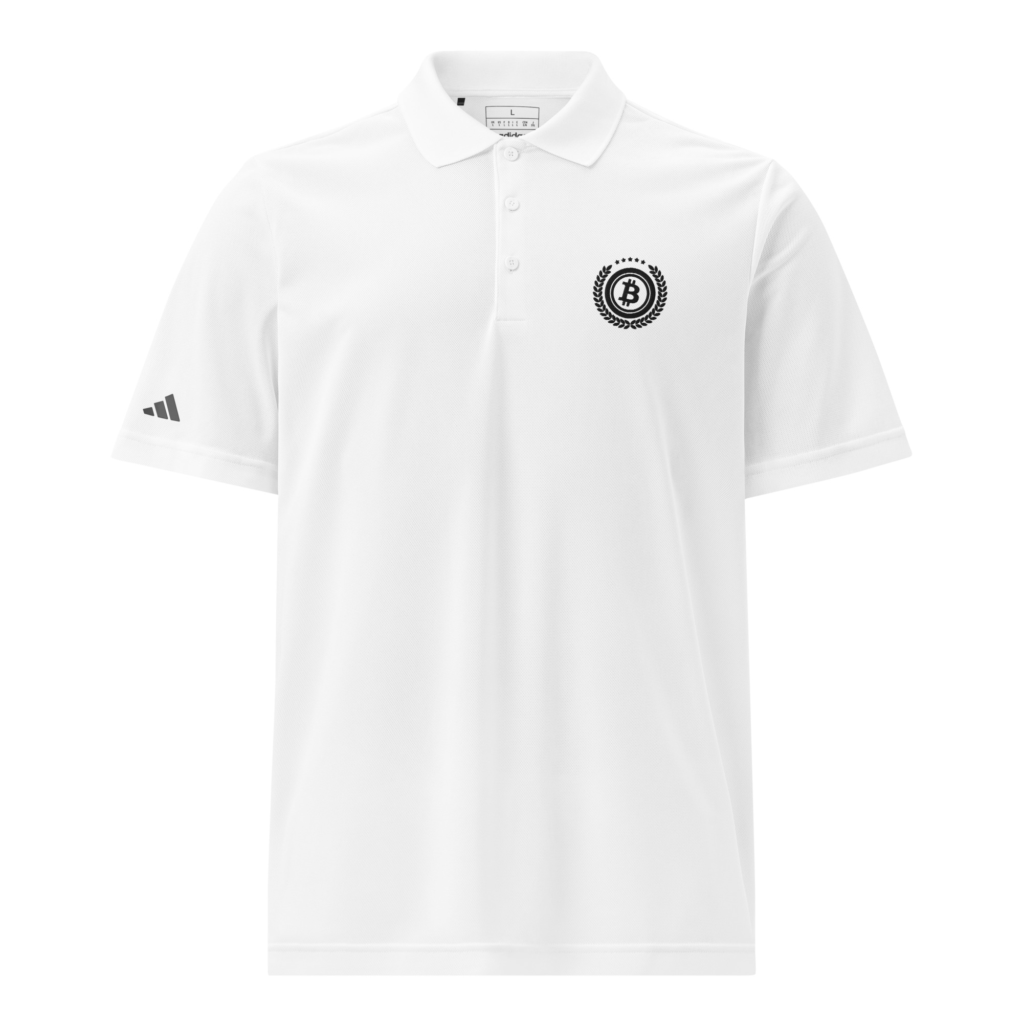 Bitcoin premium white polo embroidered standard seal adidas performance shirt